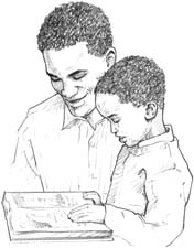 Father reading to son